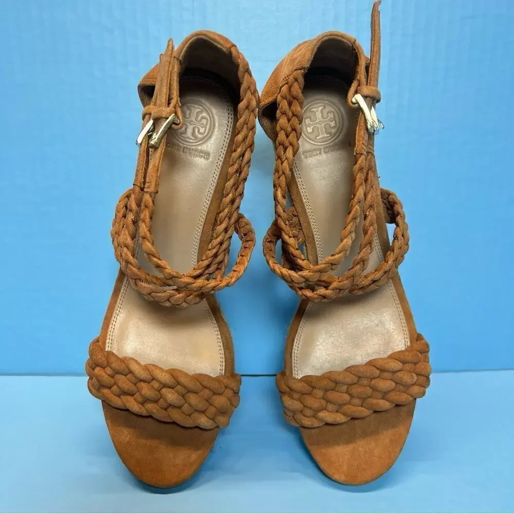 Tory Burch Bailey Braided Ankle SOHO Lux Suede Espadrille Wedge Sandals Womens 9